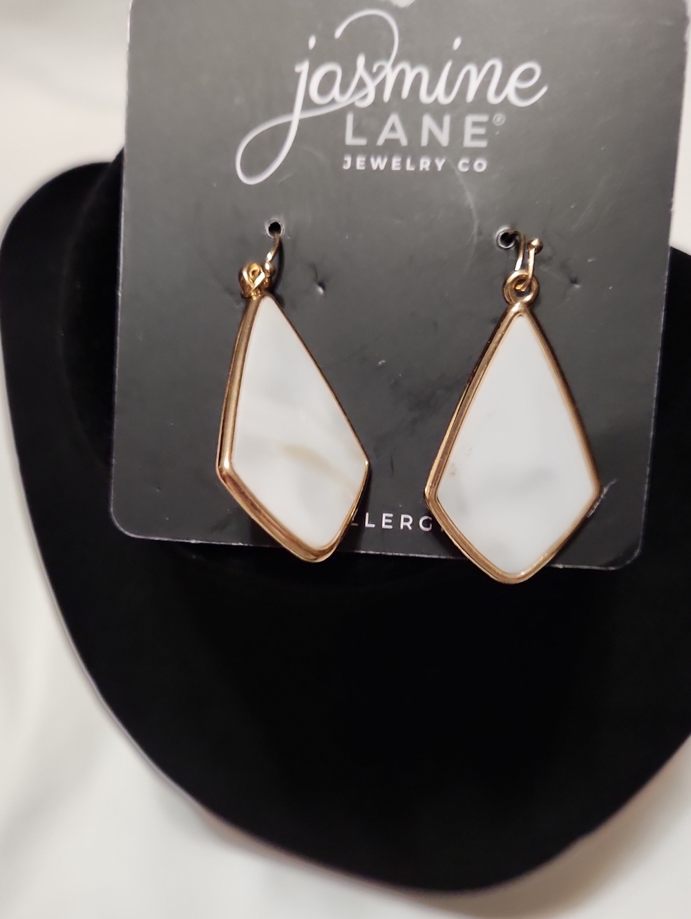 Jasmine White Marble Teardrop Frame Earrings